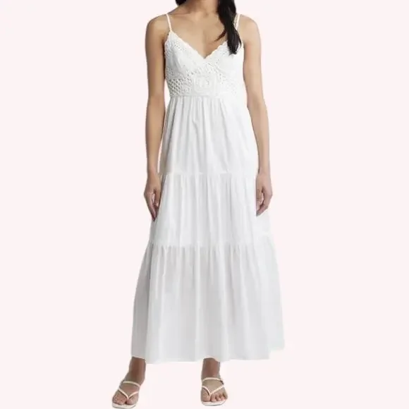 NWT Chelsea•28 Boho Maxi Sundress w/ Crocheted Bodice, Wm's Lg - Picture 1 of 10